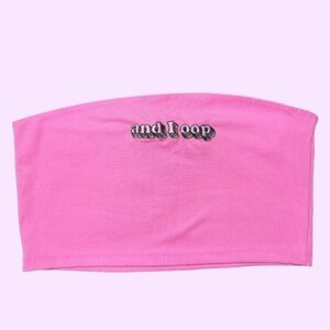 Rue21 Bright Pink Ribbed Tube Top with Multicolor 'and I oop' Embroidery